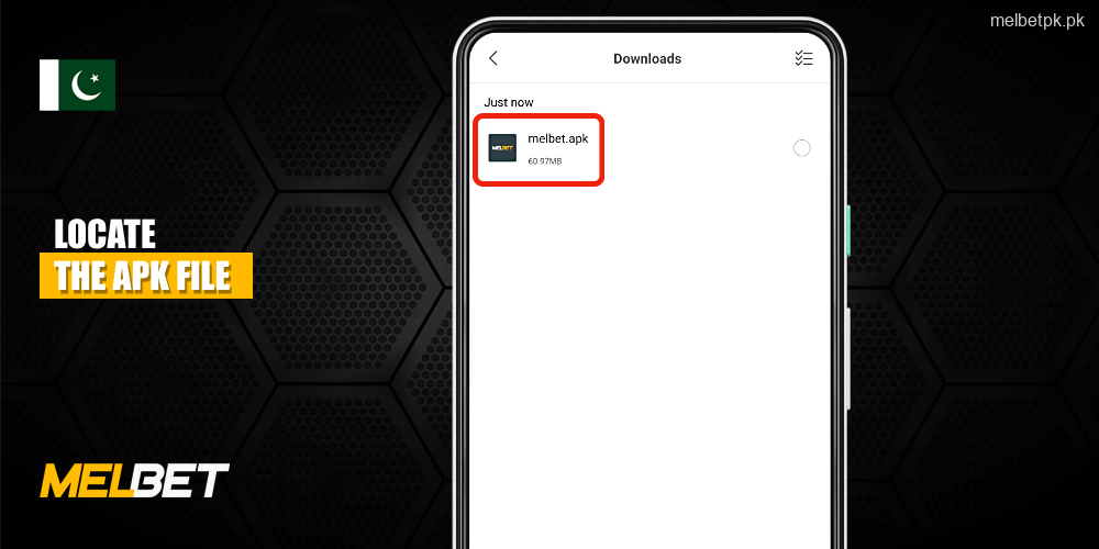 Open the Downloads folder and find the Melbet APK file there, click on it to start the installation process