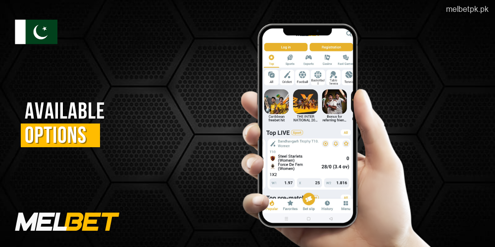 Pakistan users in the Melbet app available for live, electronic sport, notifications, live statistics, casino games and slots